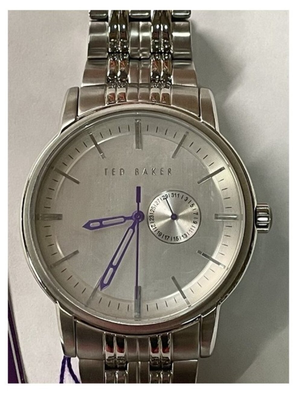 Ted Baker Men's Deetoo Chain Link Round Face Watch, Silver Stainless Steel Band